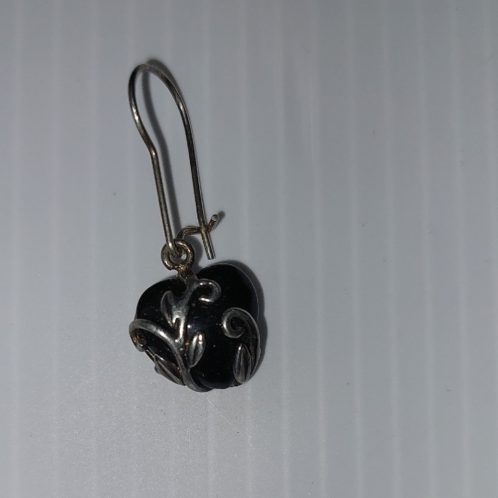 Vintage Black Heart and 925 Silver Earrings .Intricate Design.Vintage - Picture 5 of 8